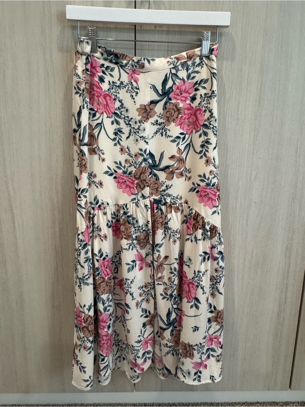 saltwater LUXE Cream Maxi Skirt with Pink & Brown Floral Print Sz XS